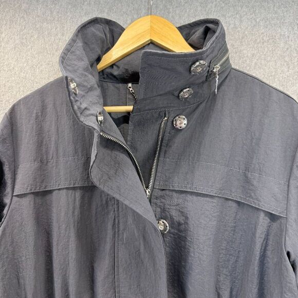 Unbranded Gray Rain Jacket Windbreaker Coat Lagenlook Full Zip Roll Hood Anorak - Picture 14 of 16